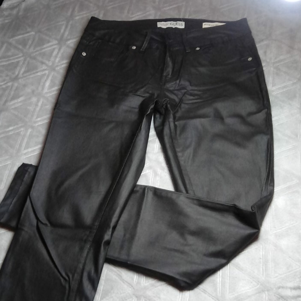 Guess faux leather jeans black, skinny, inseam 29